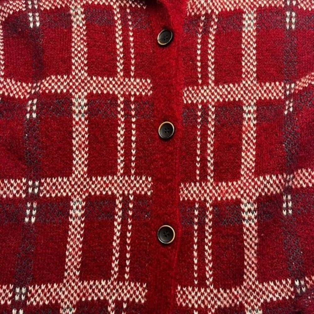 Zara Girls Winter Collection Knitwear Plaid Button Front Hooded Cardigan Size 13 - Picture 2 of 4
